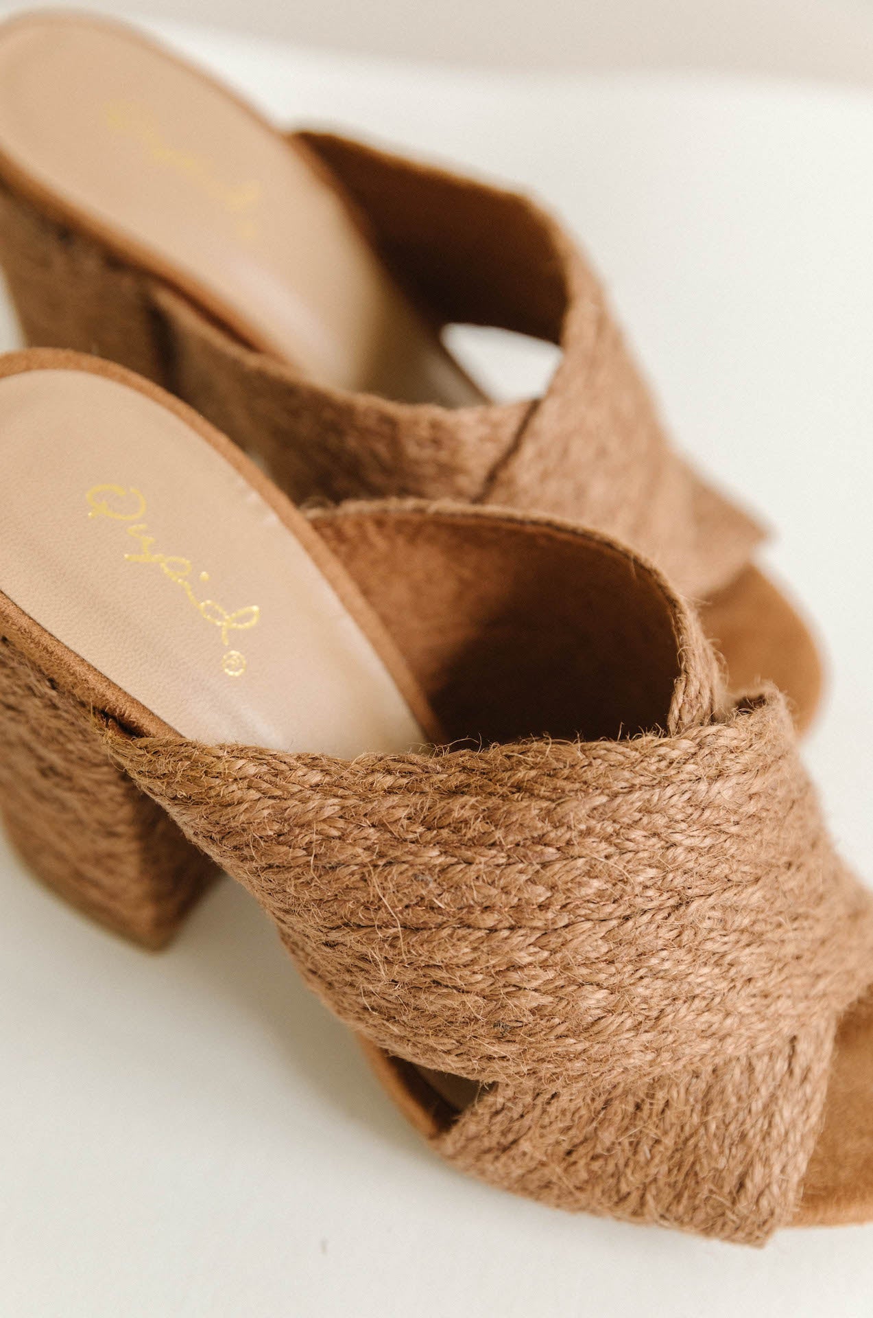 Woven Brown Raffia Mule Heels