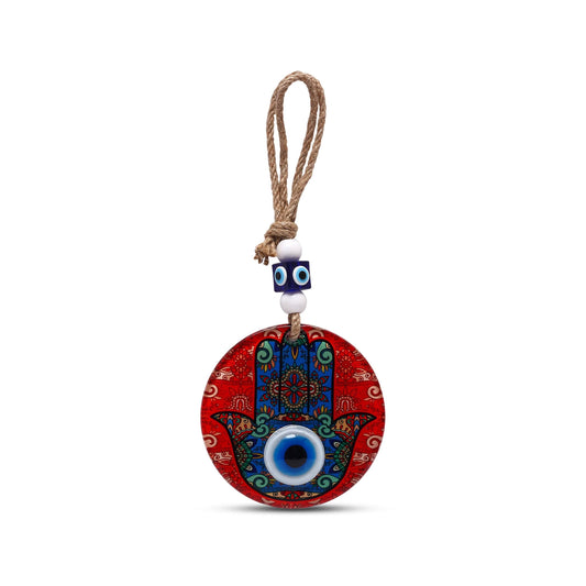 Blue and Red Glass Hamsa Hand Wall Hanging for Home