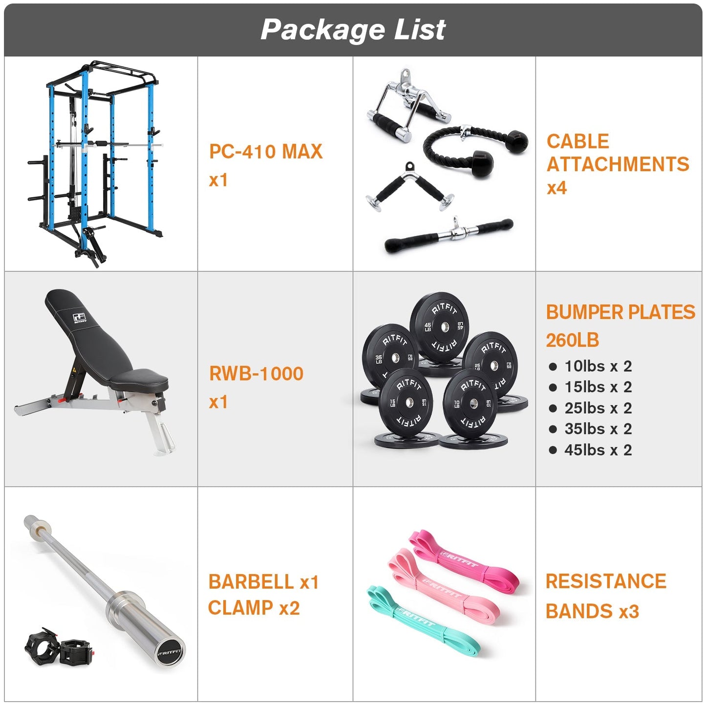 RitFit 1.9K Muscle Blast Home Gym Package Barbell Bench Press Set with Power Cage