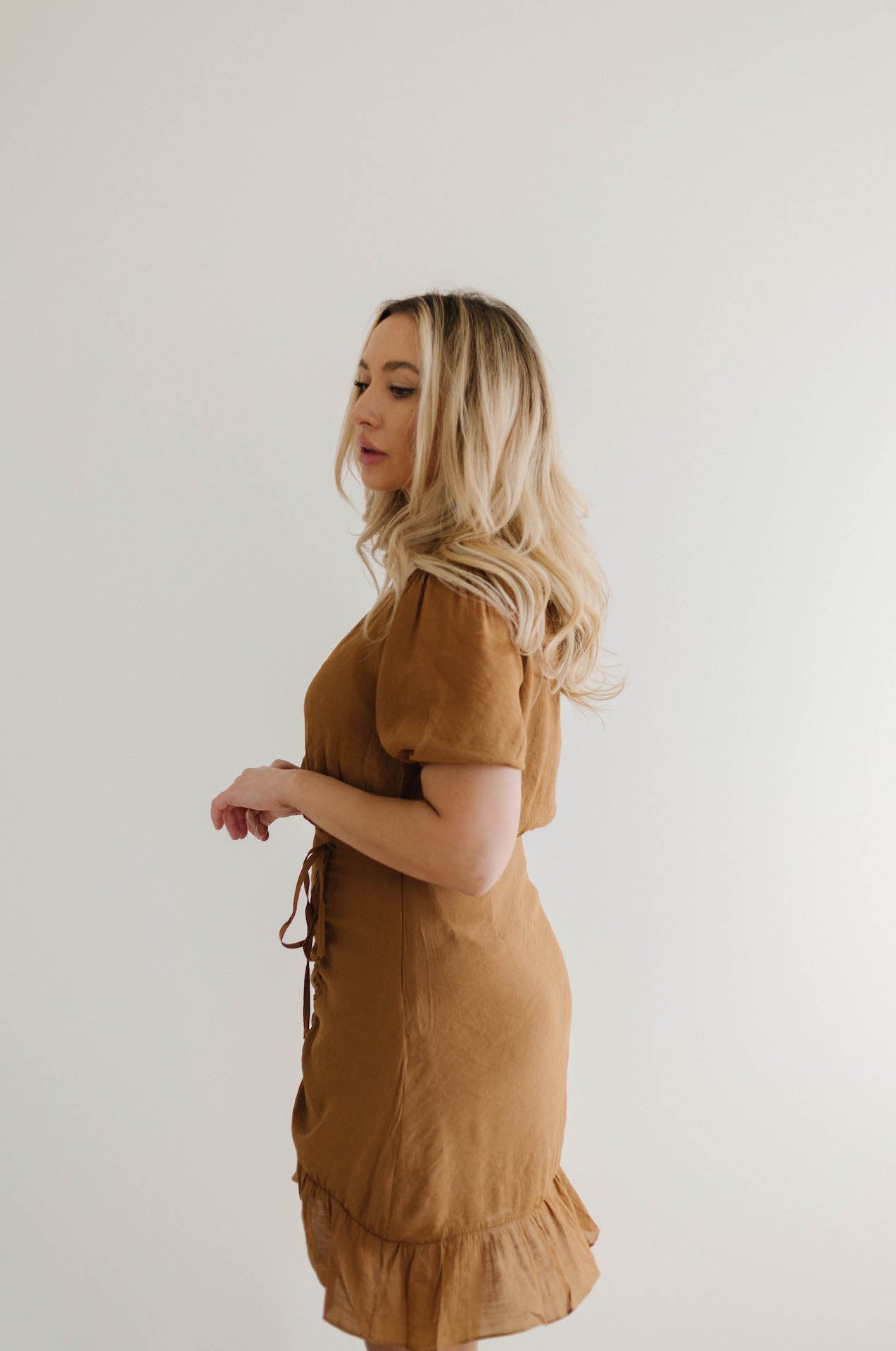European Lover Ruched Front Mini Dress - Brown