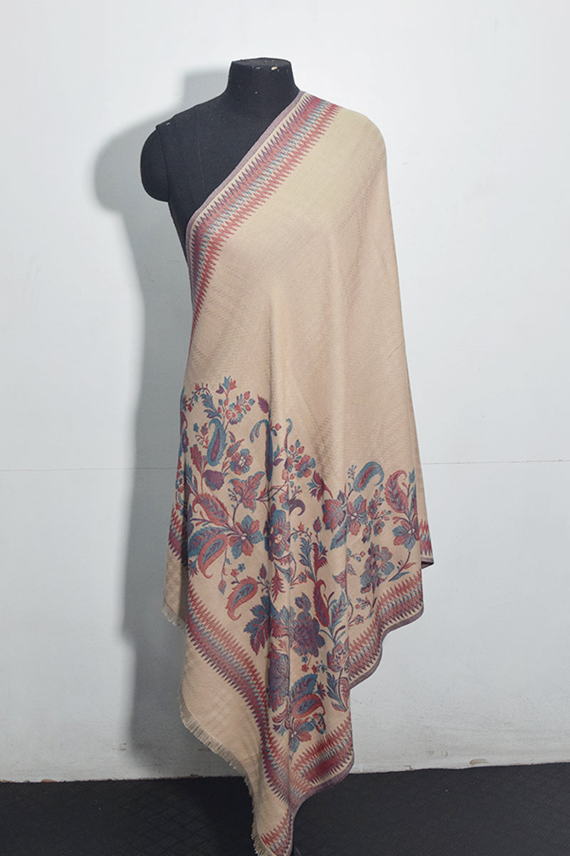 Pashmina Woven Jacquard Shawl Available in Cream, Green And Beige