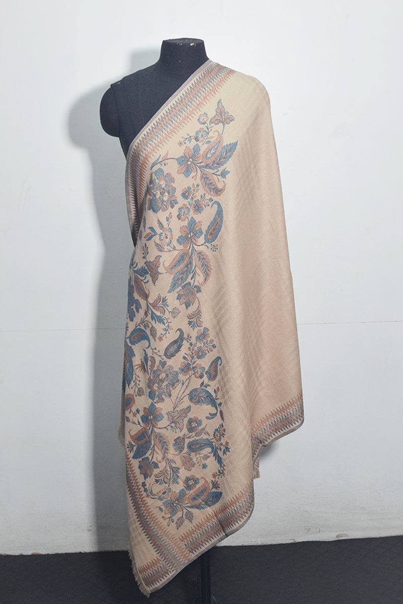 Pashmina Woven Jacquard Shawl Available in Cream, Green And Beige