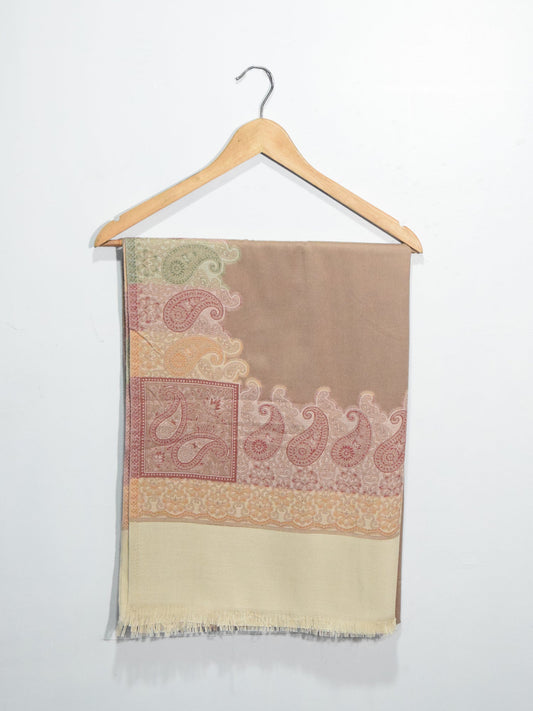 Beige Woven Jacquard Pashmina Shawl