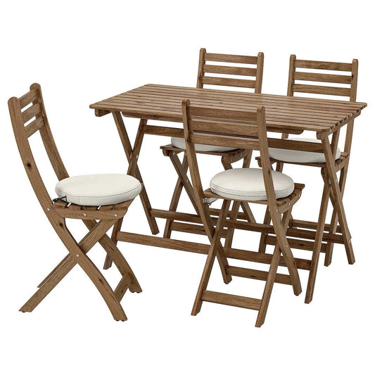 IKEA - ASKHOLMEN Table and 4 Folding Chairs, Outdoor, ASKHOLMEN Gray-Brown stained/fr?s?n/duvholmen Beige