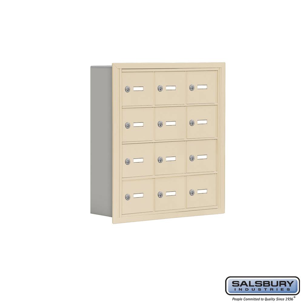 Salsbury 19045-12SRK 5 in. Cell Phone Storage Locker - 4 Door High Unit - 12 A Doors - Sandstone - Recessed Mounted - Master Key