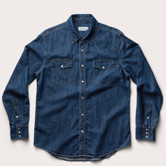 Tecovas | Denim Pearl Snap | Mens Western Shirt | Dark Blue XL