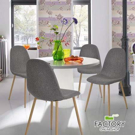 Geniqua Set of 4 Dining Chairs Mid Century Modern Gray Fabric Cushion Metal Legs Kitchen