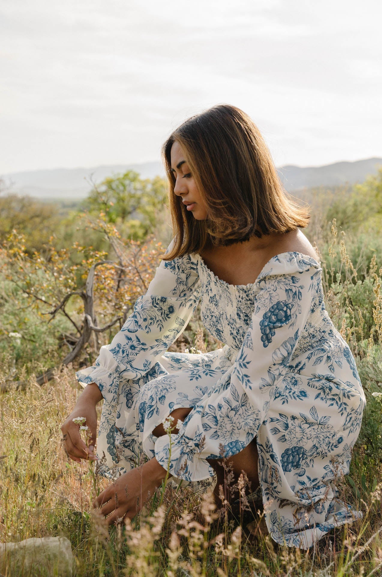 Sadie Blue and White Floral Dress