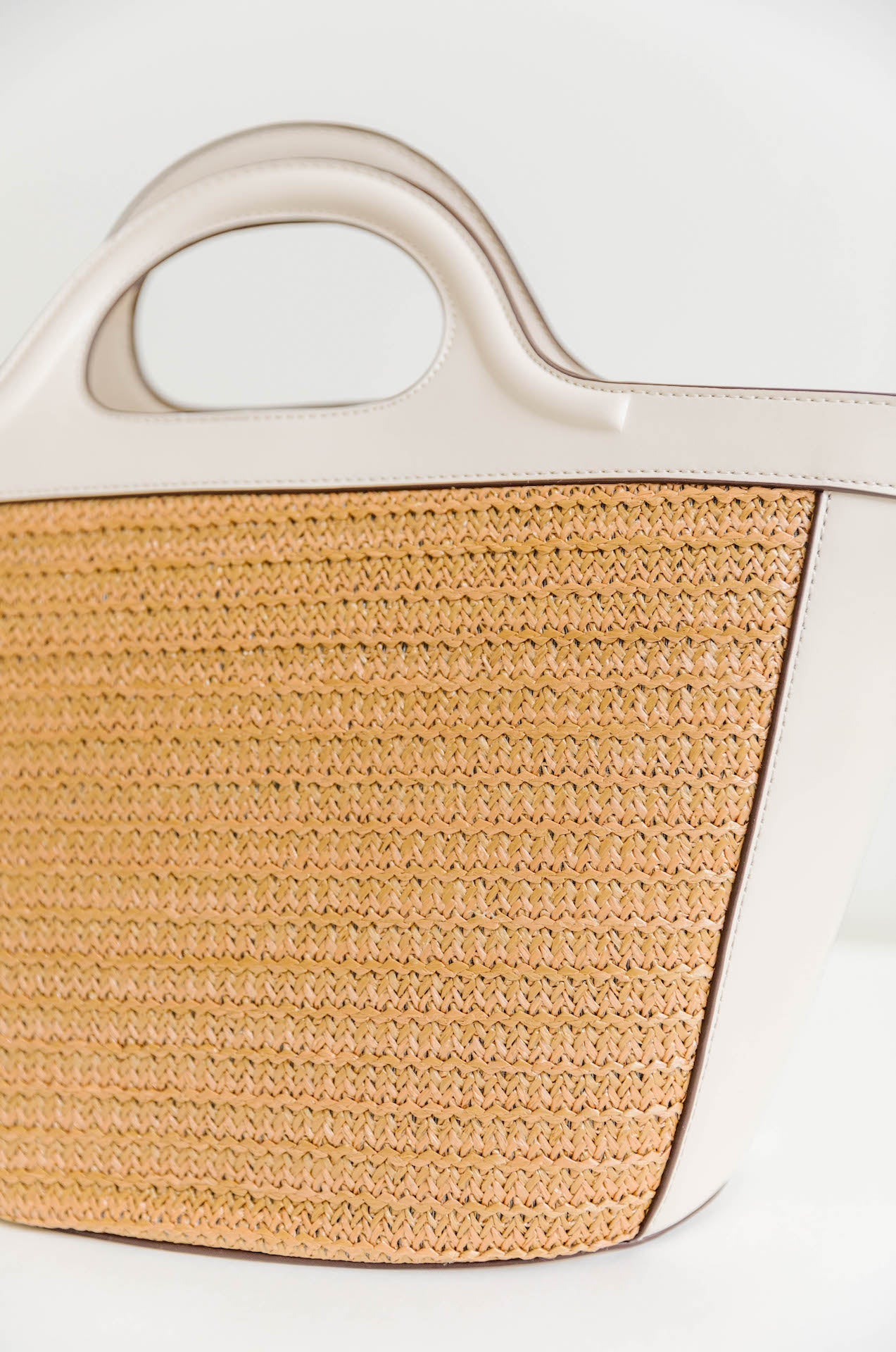 Raffia Ivory Vegan Leather Top Handle Bag