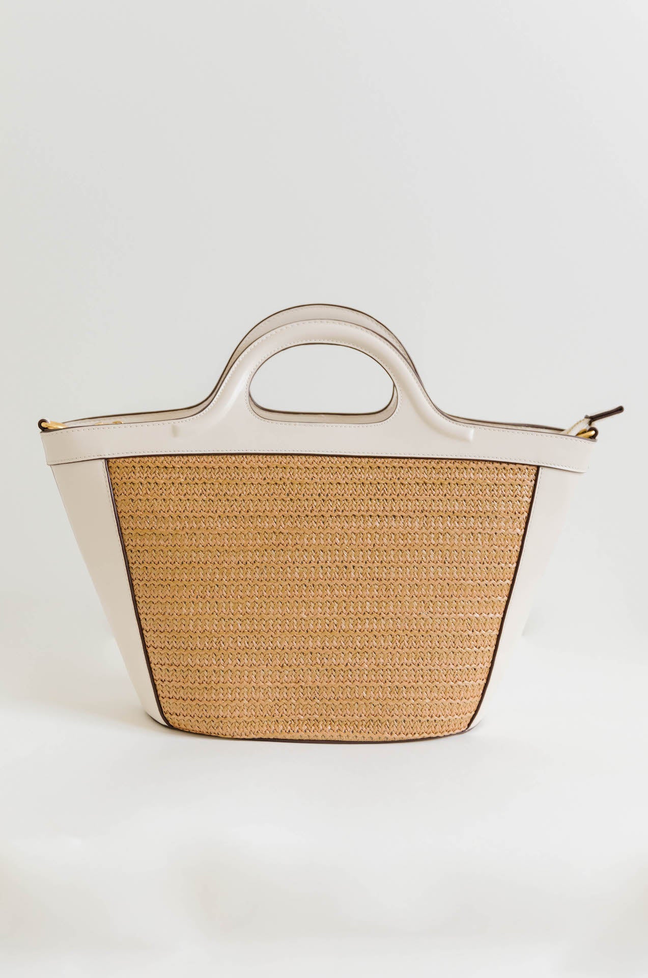 Raffia Ivory Vegan Leather Top Handle Bag