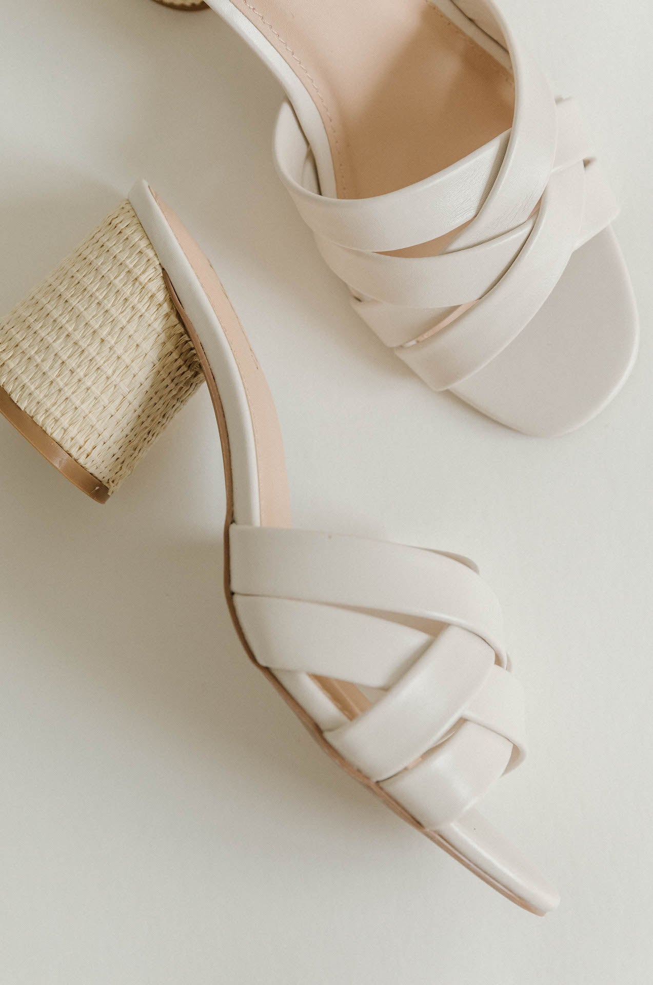 White Leather Criss Cross Woven Heels