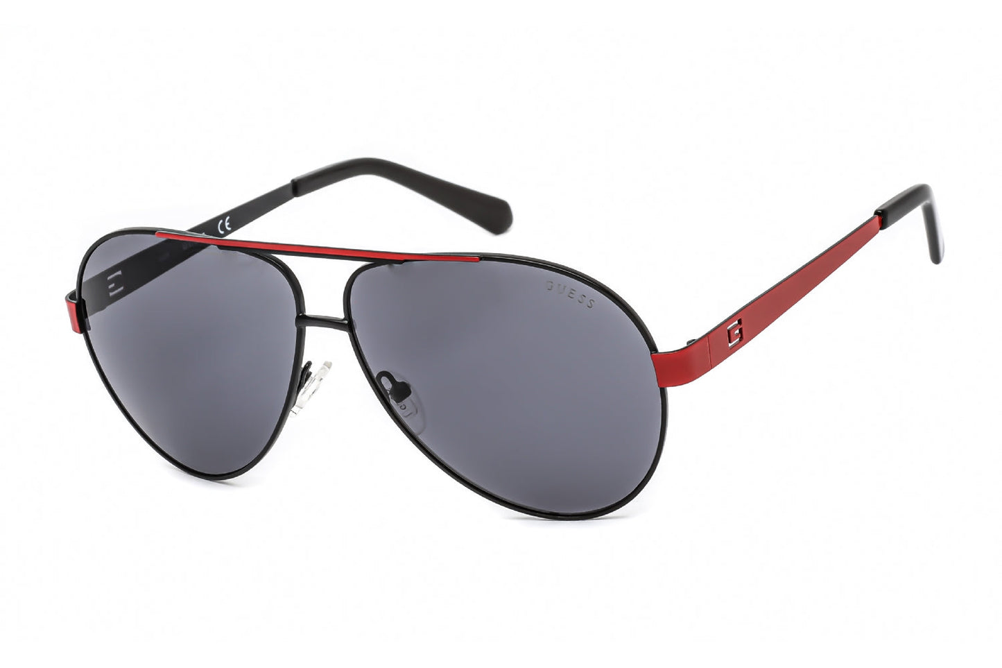 Guess Aviator Shiny Black Smoke Metal Sunglasses
