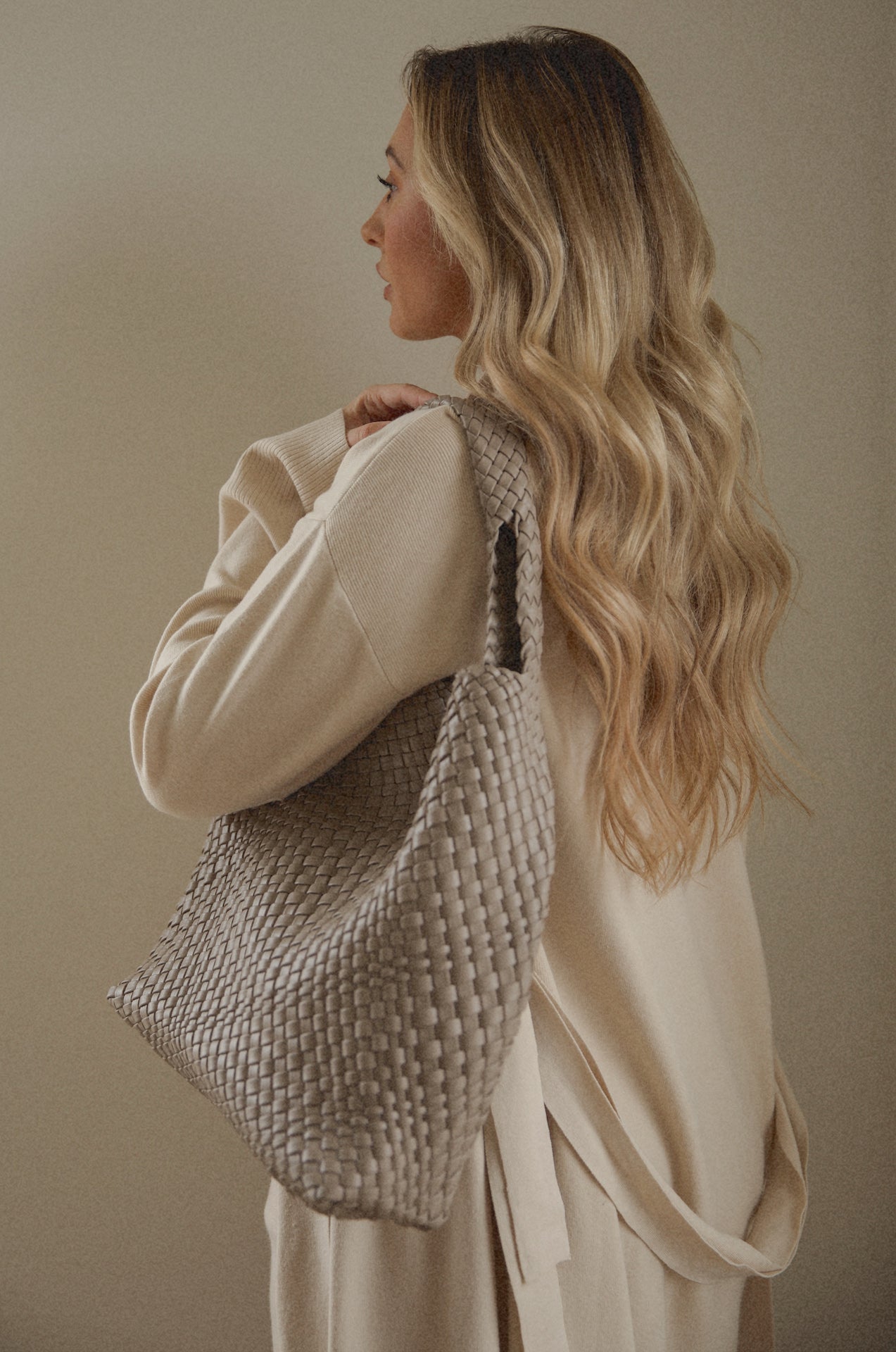 Taupe Woven Shoulder Bag