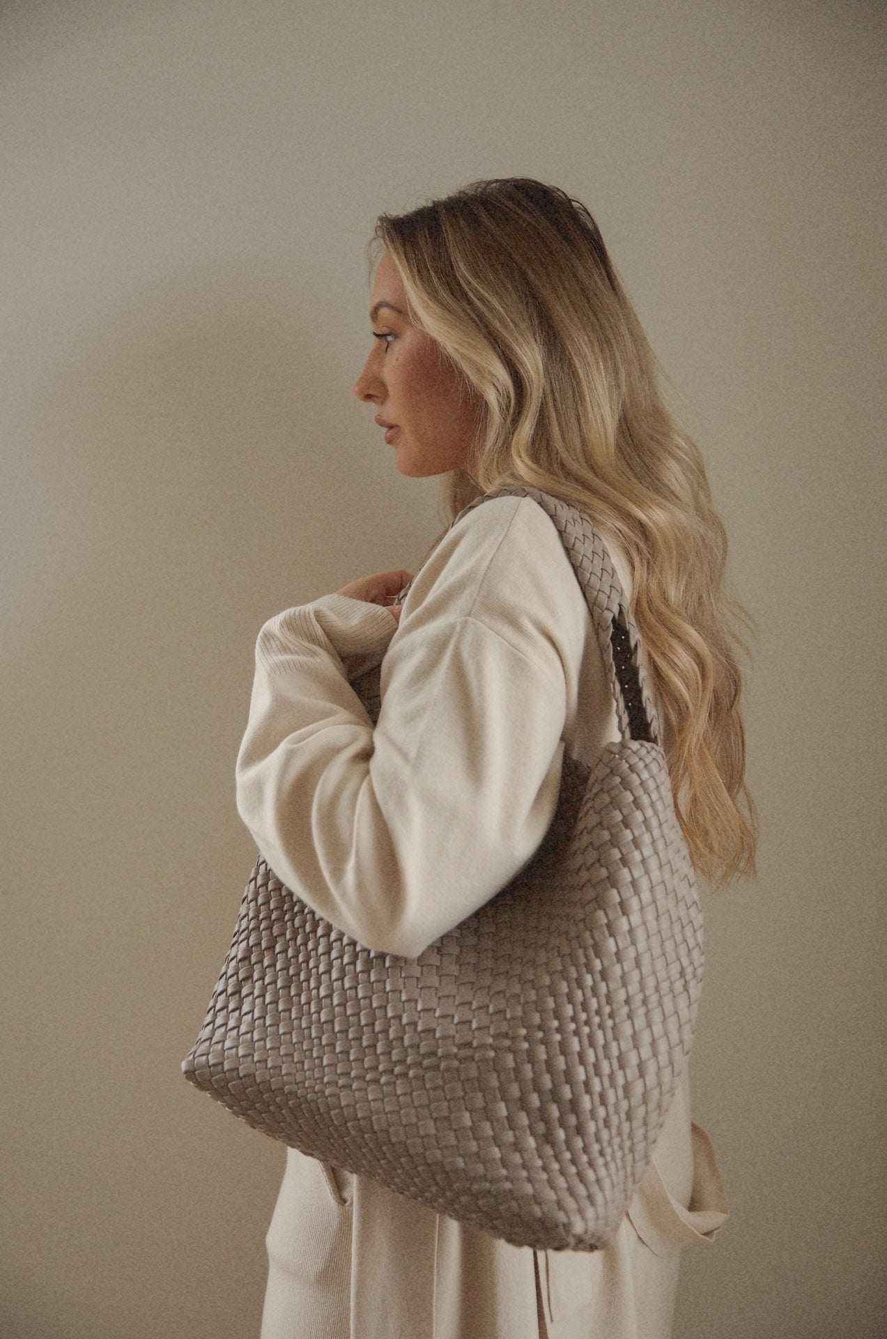 Taupe Woven Shoulder Bag