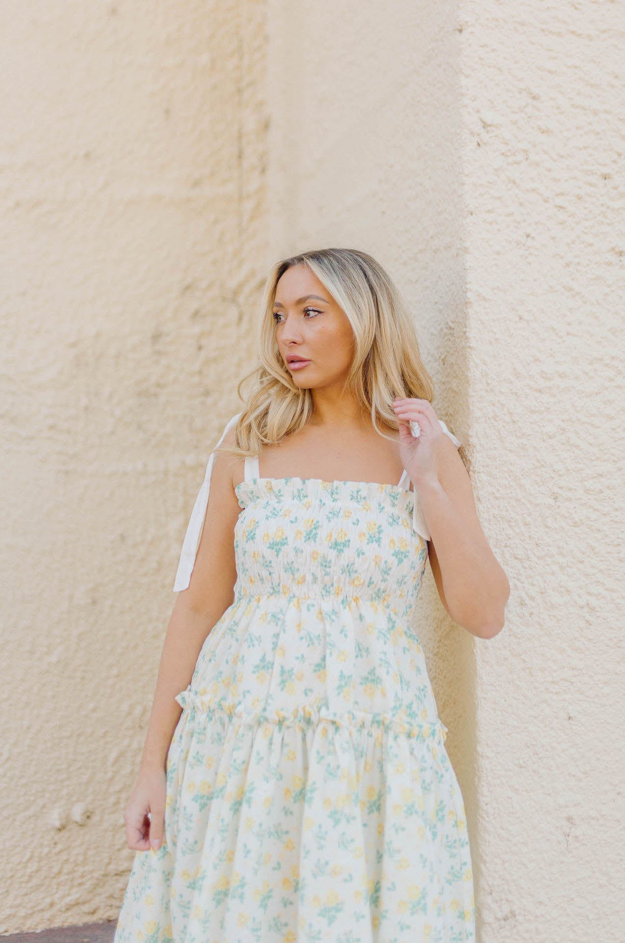 Yours Truly Floral Print Smocked Midi Dress