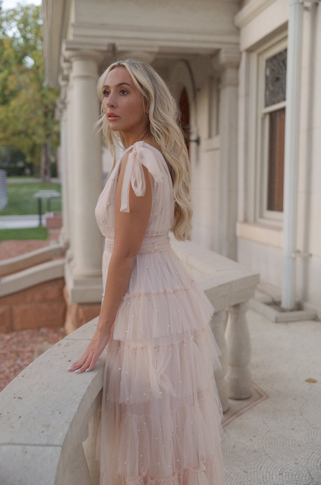 Pearl Tiered Tulle Maxi Dress
