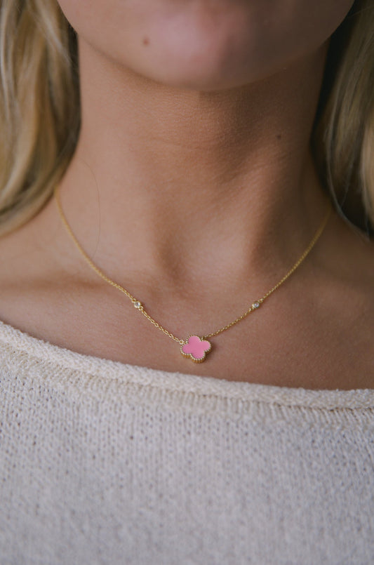 18k Gold Plated Pink Clover Necklace