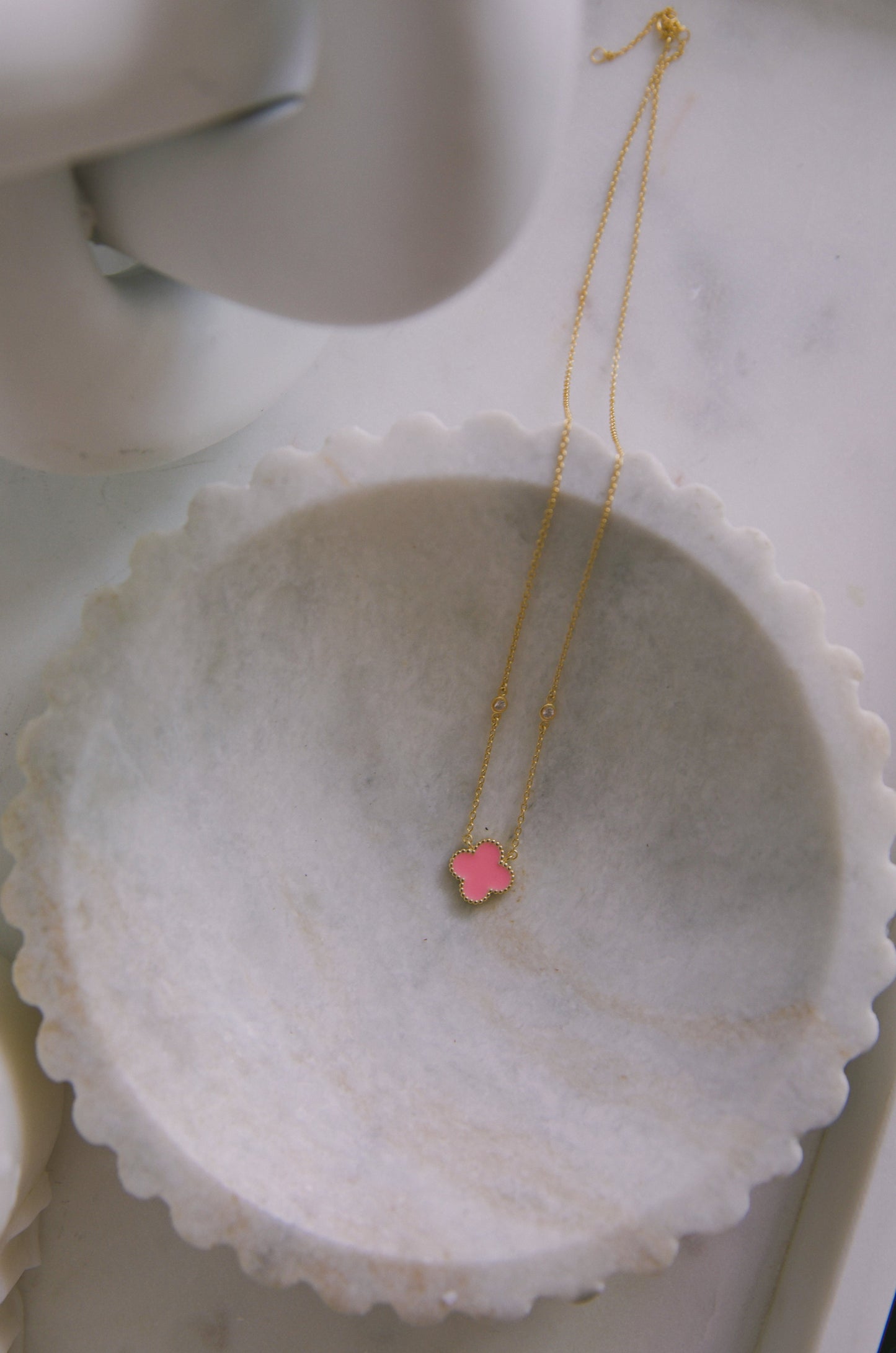 18k Gold Plated Pink Clover Necklace