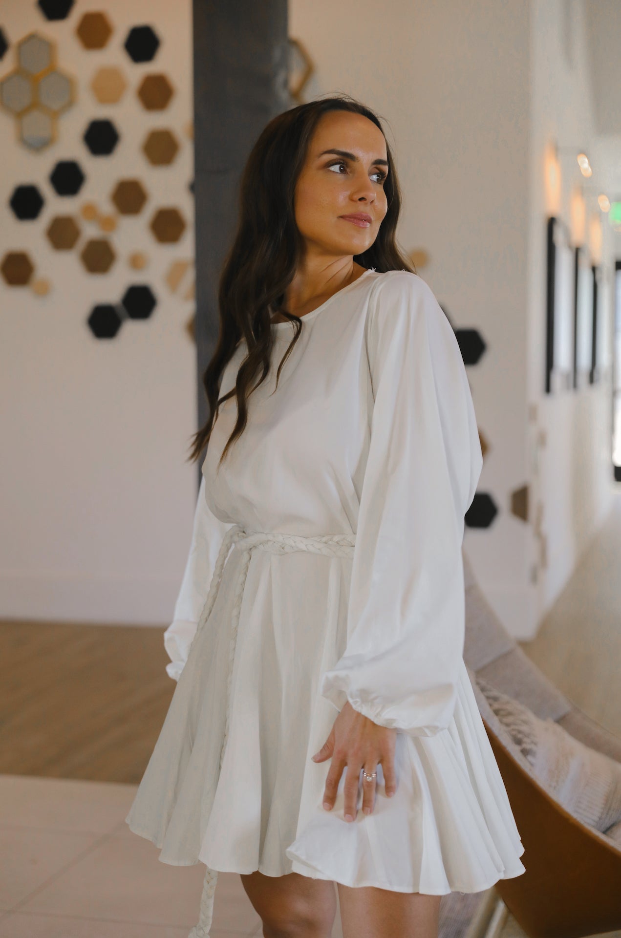 White Belted Mini Dress