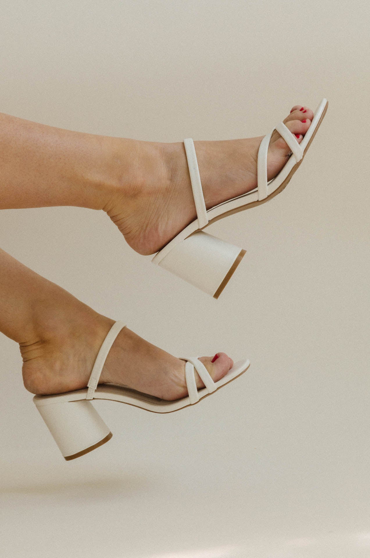 White Strappy Block Heels