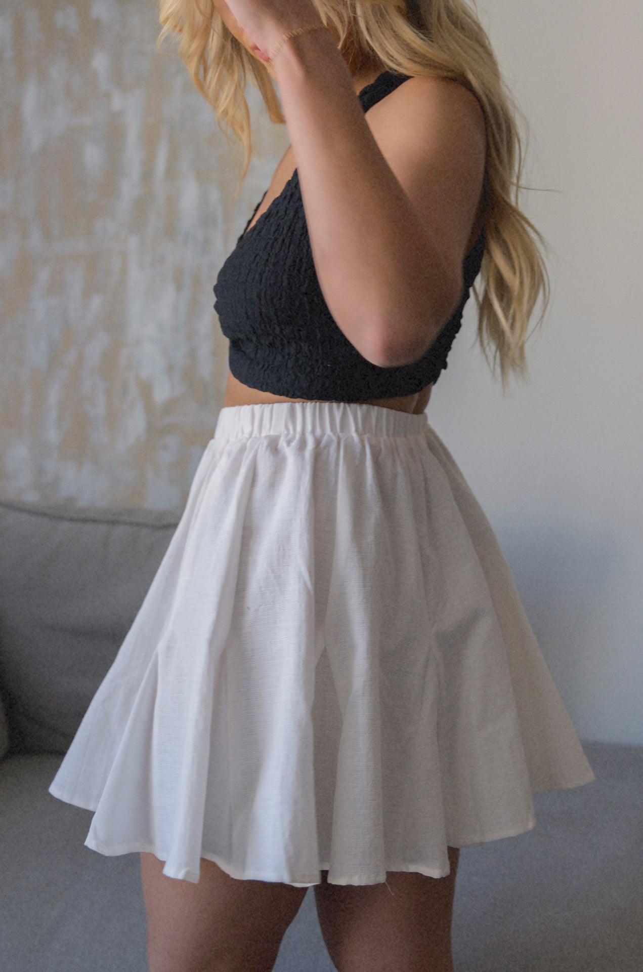 White Linen Mini Skirt