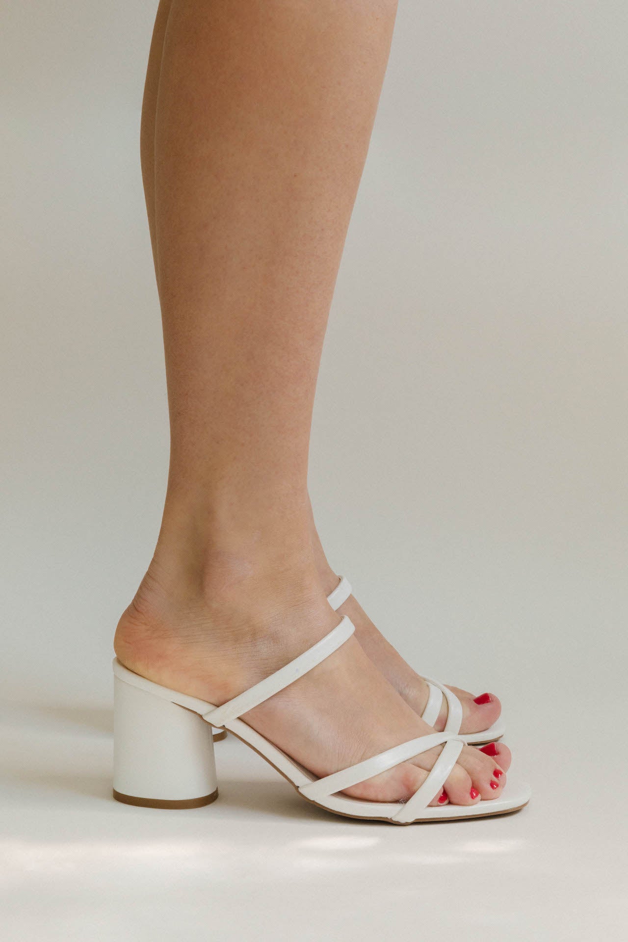 White Strappy Block Heels