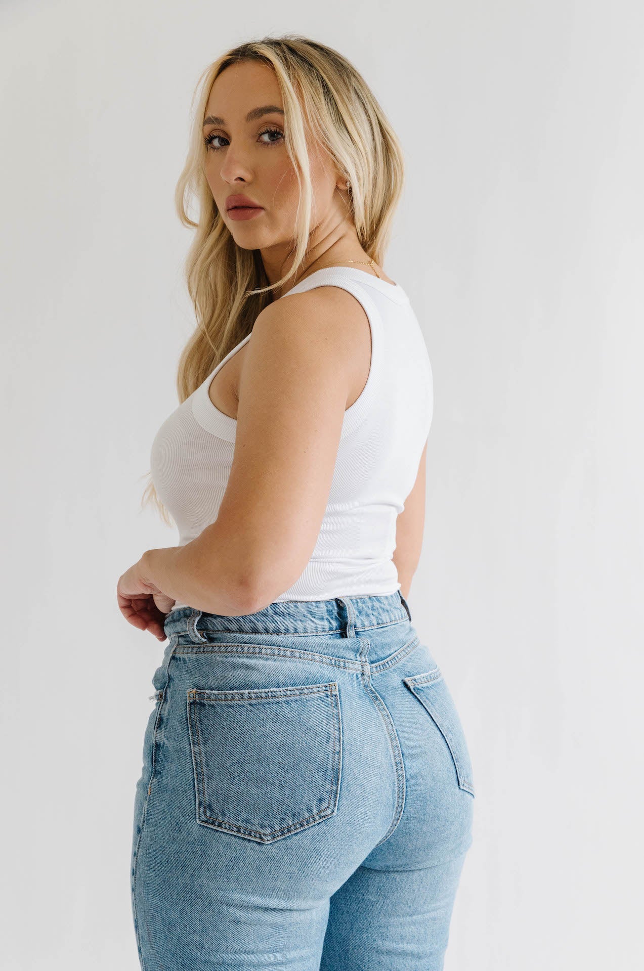 White Ribbed Tank Top