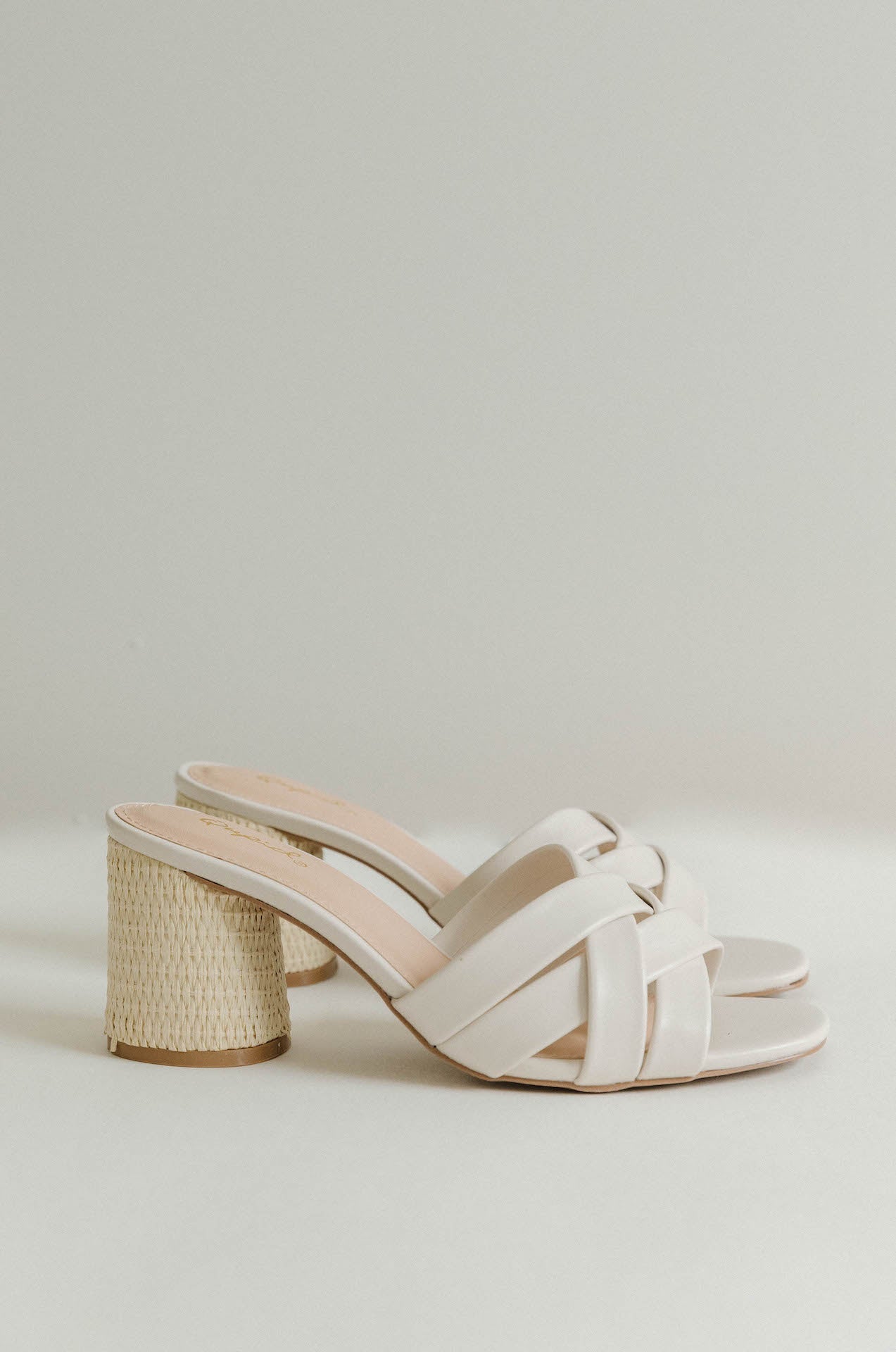 White Leather Criss Cross Woven Heels