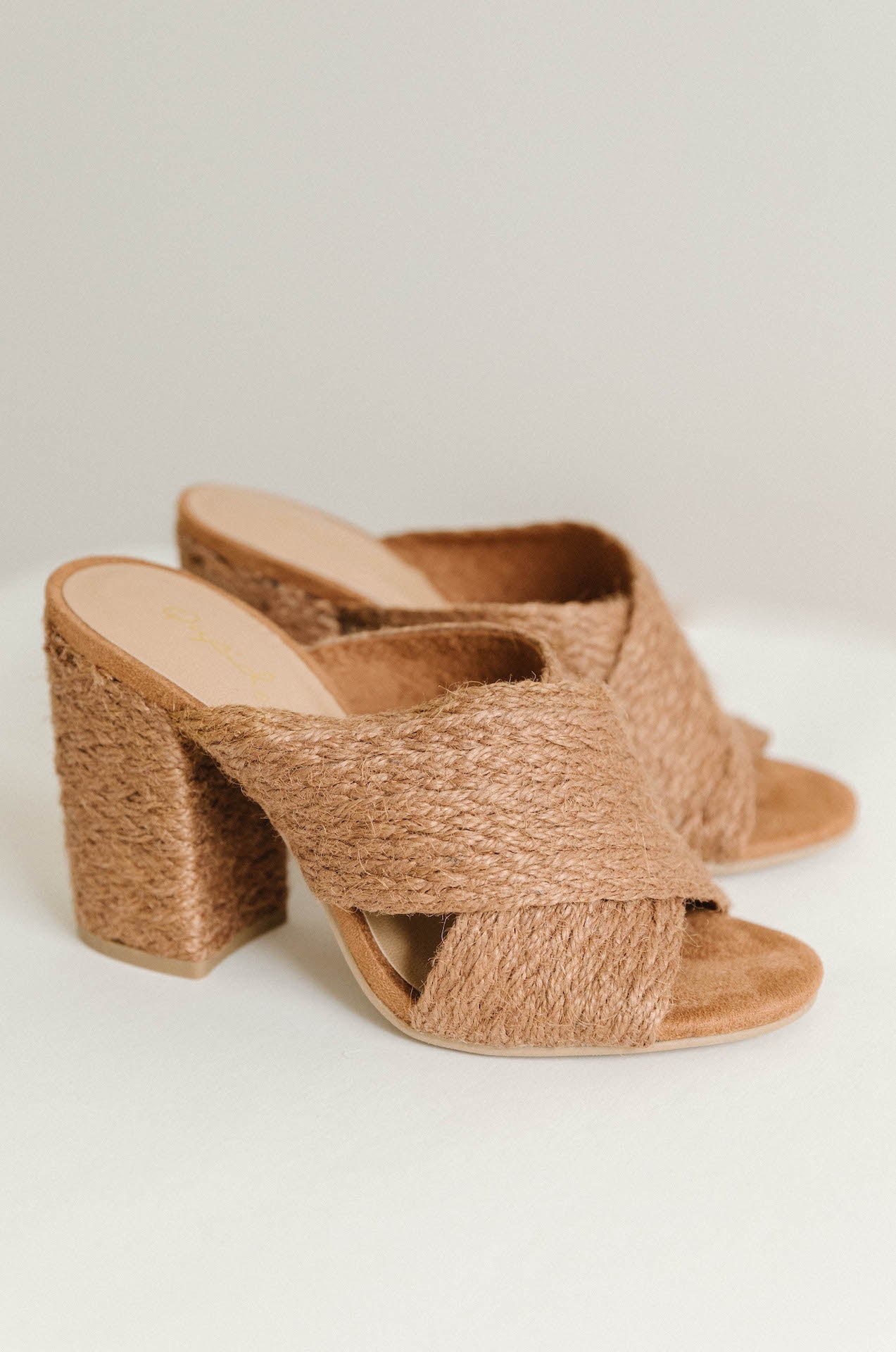 Woven Brown Raffia Mule Heels