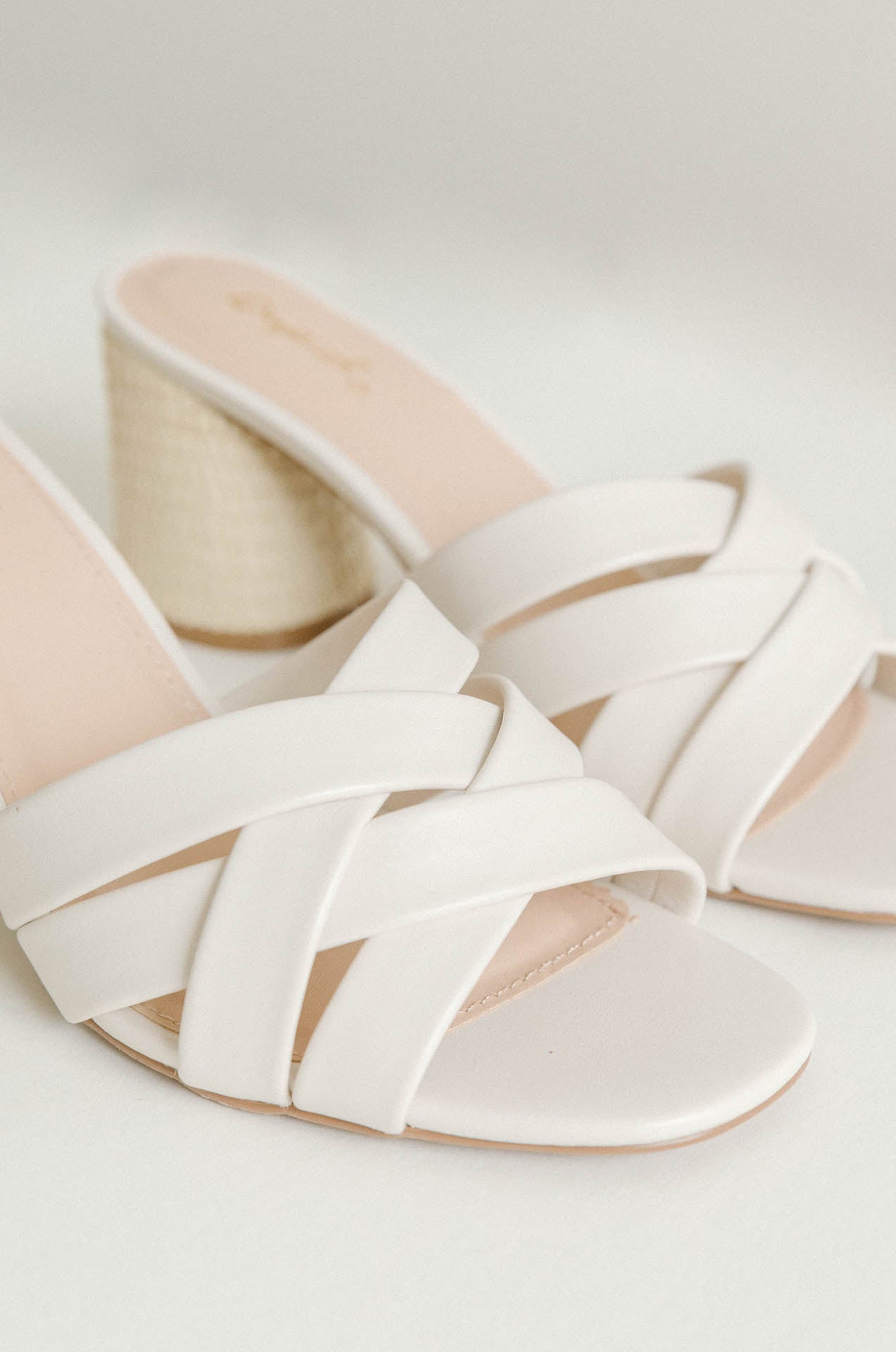 White Leather Criss Cross Woven Heels