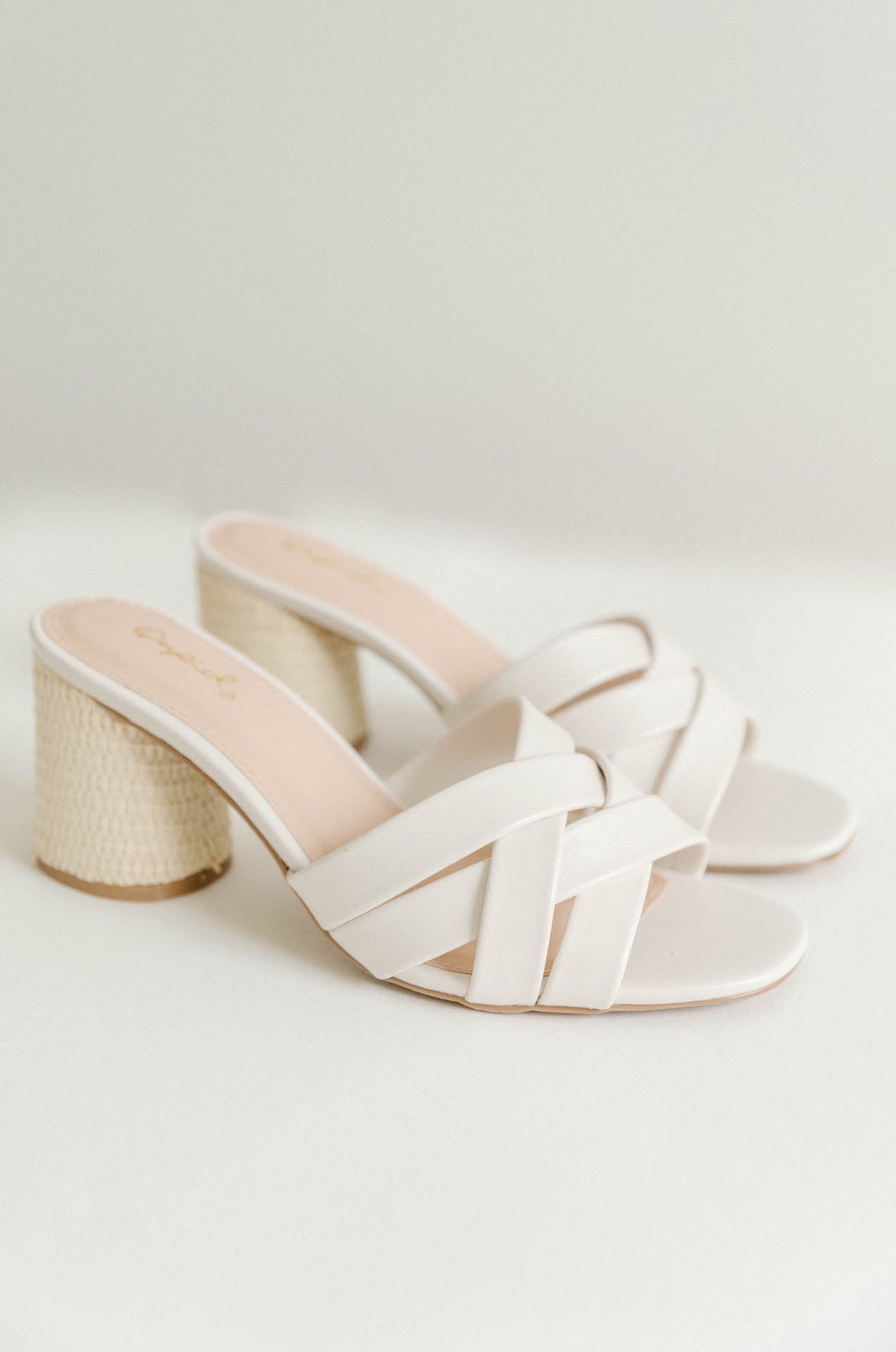 White Leather Criss Cross Woven Heels