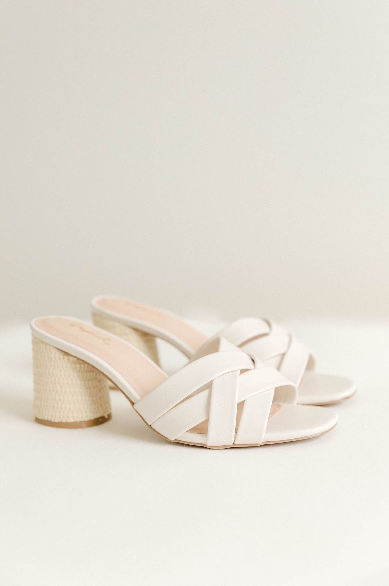 White Leather Criss Cross Woven Heels